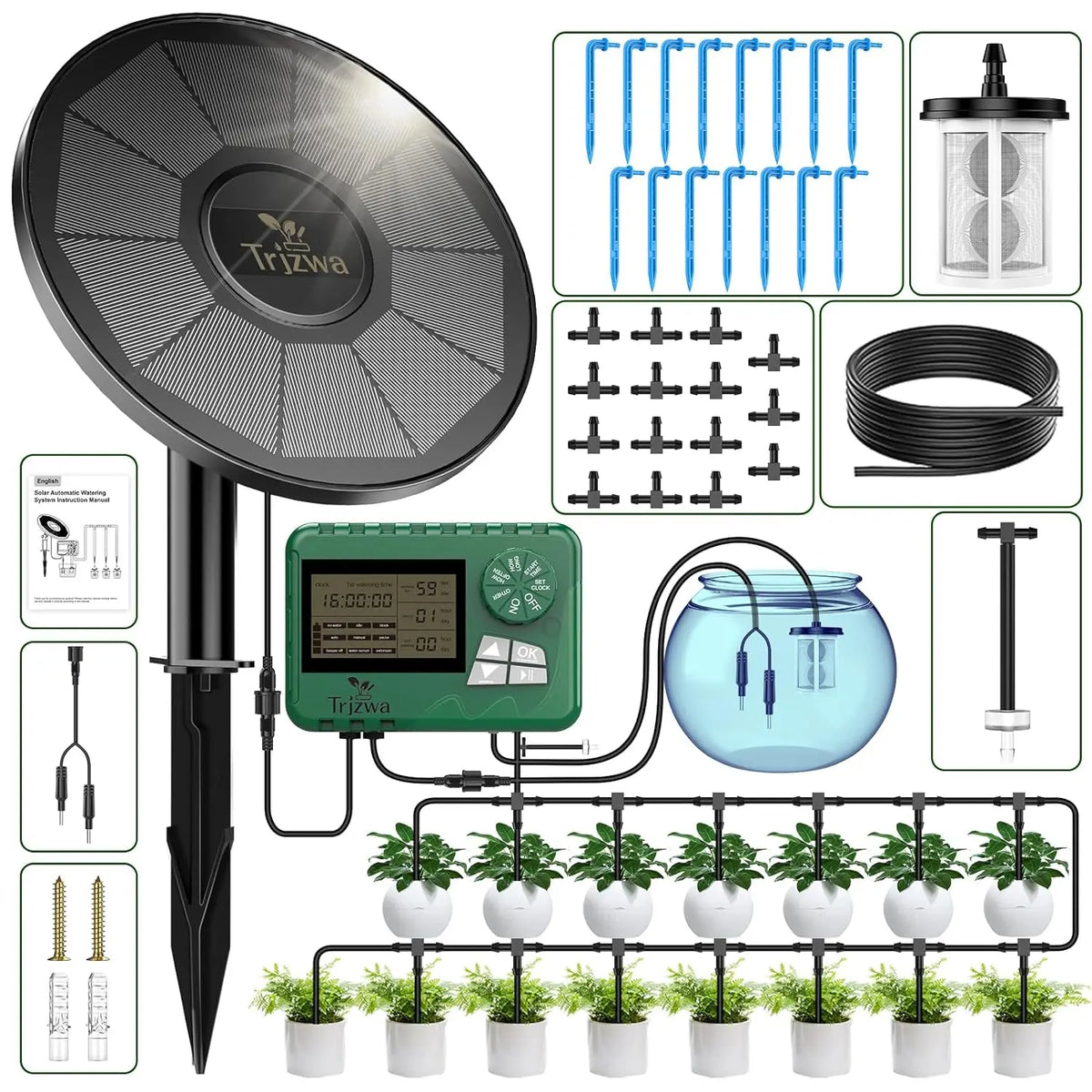 Kit de système d'irrigation goutte-à-goutte solaire pour plantes de jardin avec écran d'affichage, minuterie d'arrosage automatique de voyage bricolage, dernier cri