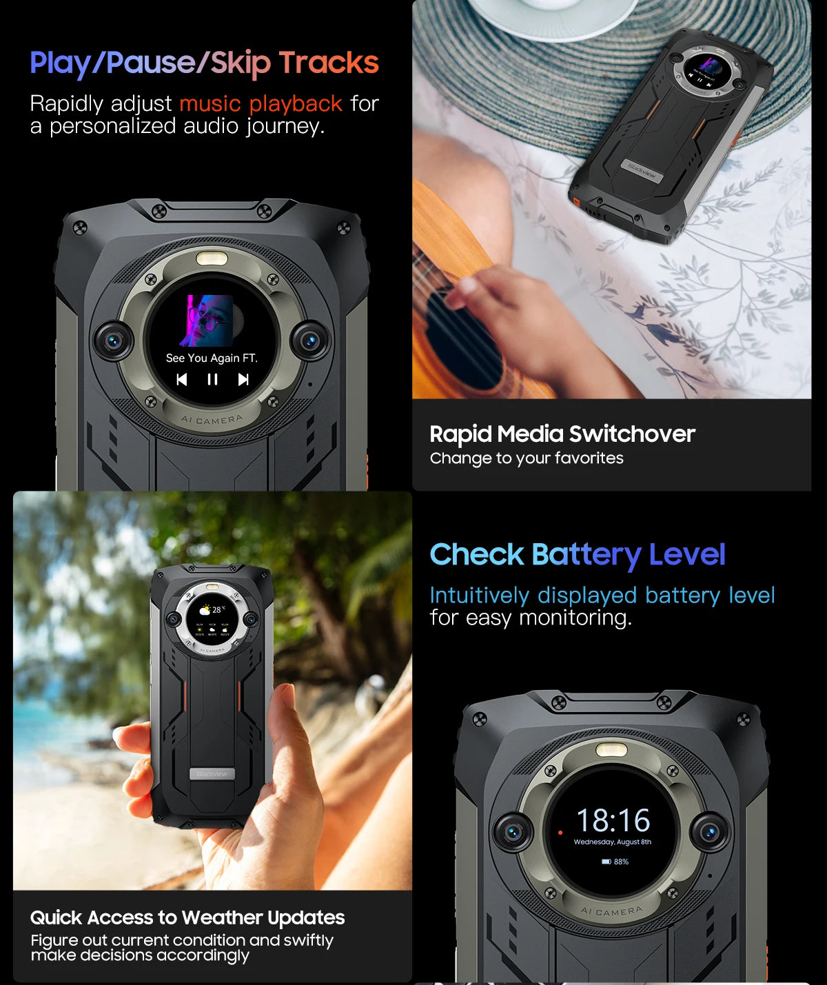 Blackview-Smartphone robuste BV9300 PRO, téléphone portable Android 13, Helio G99, 8 Go de RAM, 12 Go de RAM, affichage des touristes, première mondiale