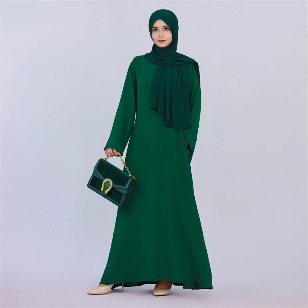 Noir blanc rose solide dubaï modeste sous Robe Abaya Islam caftan musulman avec poches robes pour femmes Robe Femme Musulmane