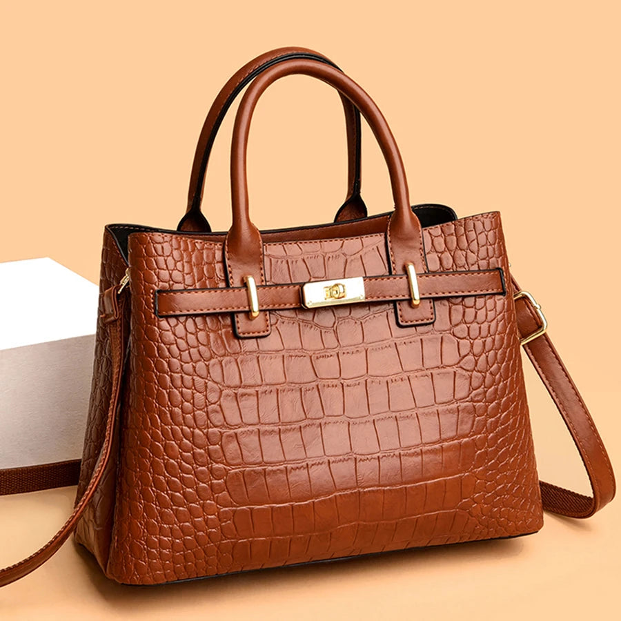 Famous brand women's handbags, high quality crocodile stripe three-piece designer shoulder bag/tote bag 