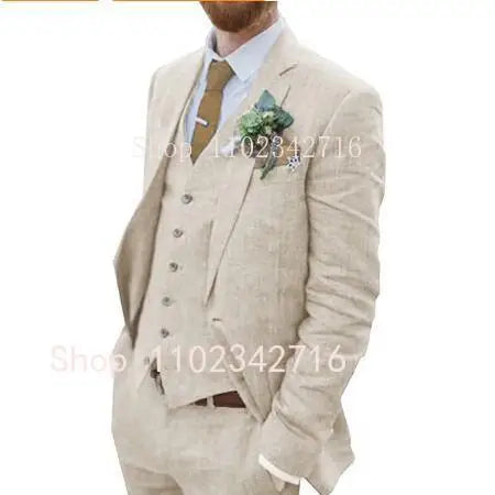 Costume zones me 3 pièces en lin pour hommes, smoking de marié pour mariage, été plage, homme trempé (veste + pantalon + glaçage) Terno, 2023