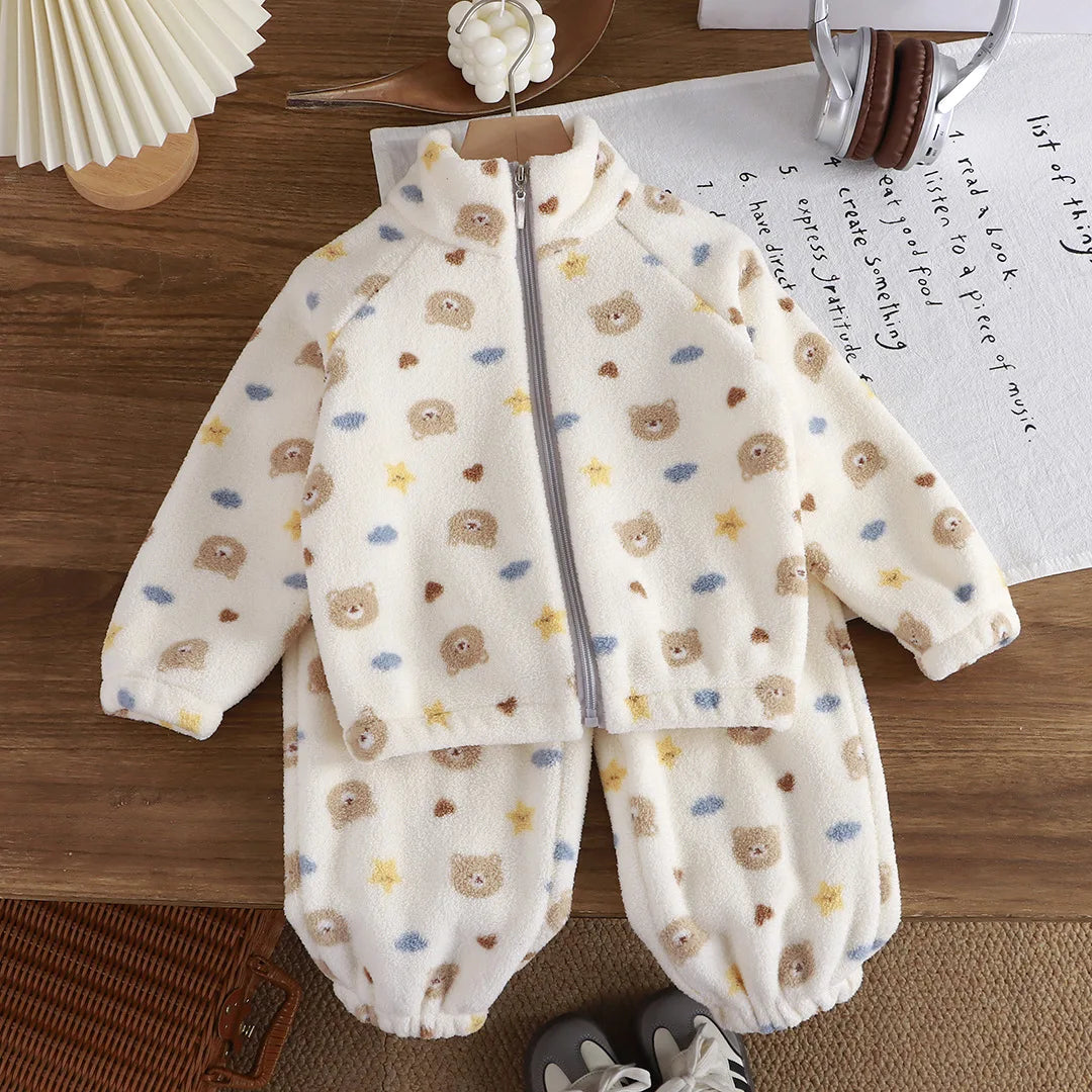 Ensemble épais en velours pour bébés, vêtements de maison pour enfants, dessin animé, secouant et brossé, automne et hiver