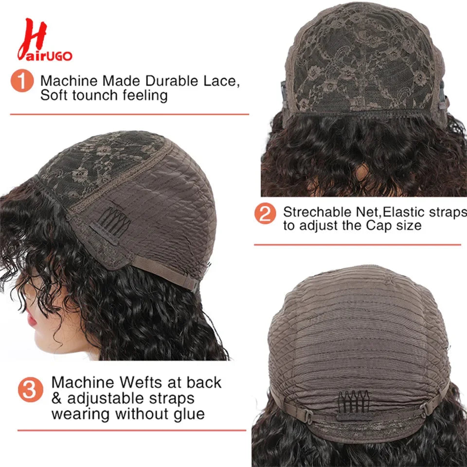 HairUGo-Perruques de cheveux humains bouclés pour femmes, entièrement fabriquées à la machine, document naturel, coupe lutin