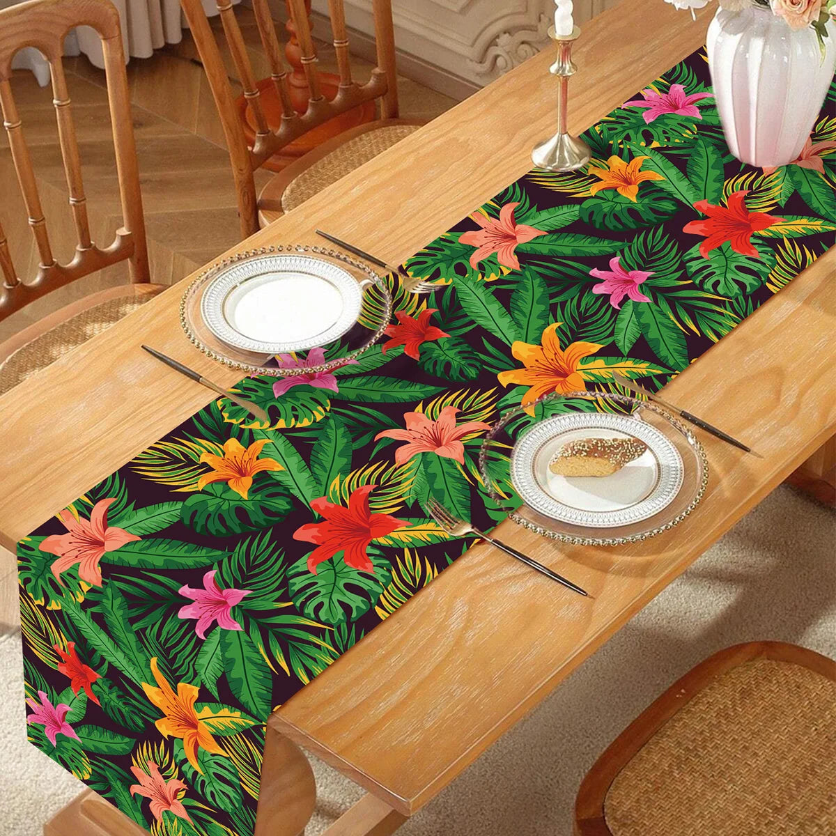 Summer Hawaiian Flower Table Runner, Flamingo Birthday Party Decor for Kids, Aloha Hawaii Tropical Party Supplies, Dining Table Decor
