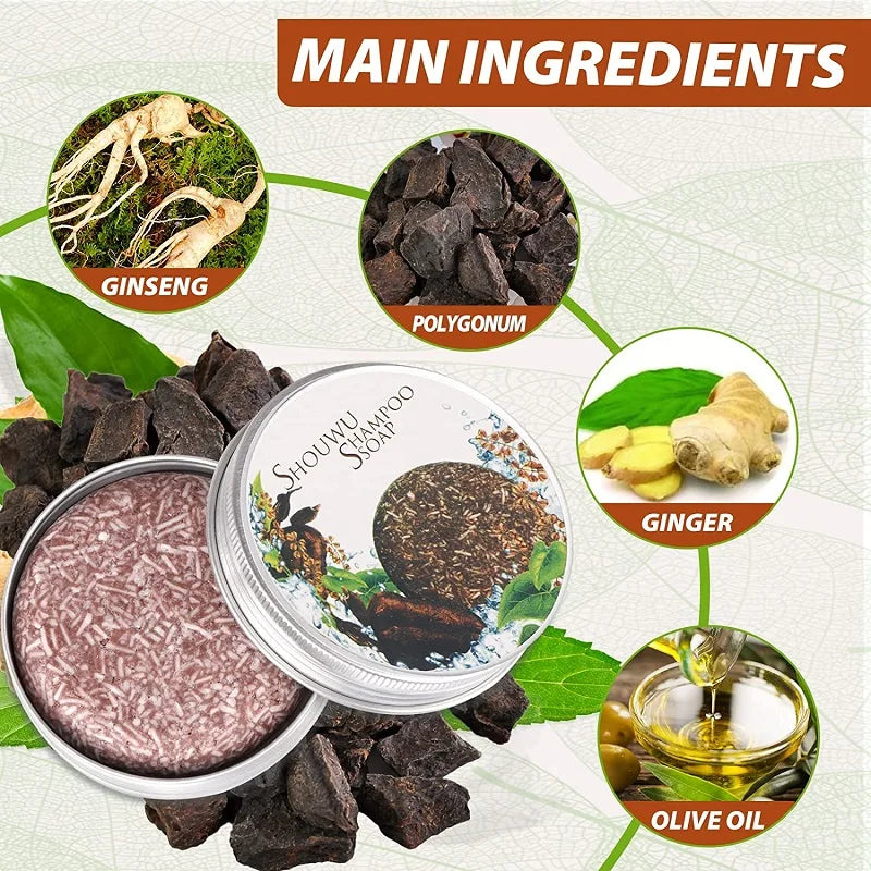 Polygonum savon cheveux assombrissant shampooing barre femmes hommes cheveux solide gingembre shampooing savon blanchissant différents Styles de barre de savon cheveux