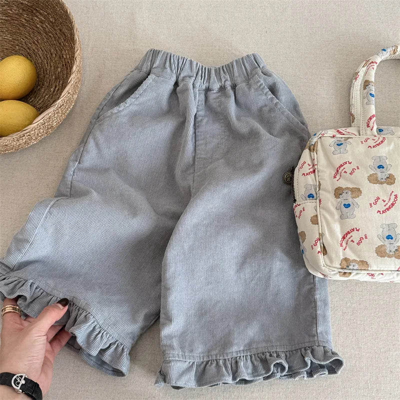 Pantalon sarouel en coton pour filles, vêtements décontractés pour enfants, pantalon en velours côtelé pour tout-petits, longueur rinçage, printemps, nouveau, 2025
