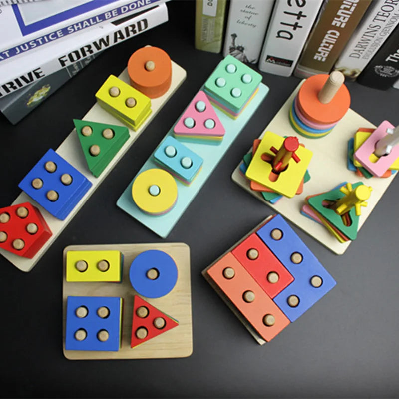 Puzzle Montessori pour enfants de 1 à 3 ans jouets en bois blocs de construction apprentissage document forme match