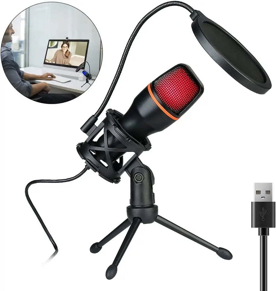 Microphone filaire à condensateur USB/RGB, 3.5mm, pour PC, ordinateur portable, jeu, Podcast, Studio, professionnel, Anti-blocage, pour bureau