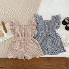 Tenue d'été pour enfants de 2 à 6 ans, vêtements pour bébés filles, chemisiers sans manches à carreaux + short, ensemble deux pièces