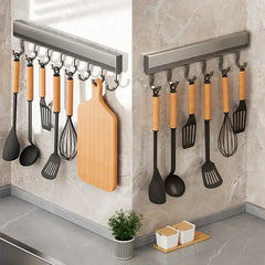 Crochet de cuisine mural, support de rangement de cuisine, support de crochet de rangée, étagères sans poinçonnage avec crochet mobile, ustensile de cuisine