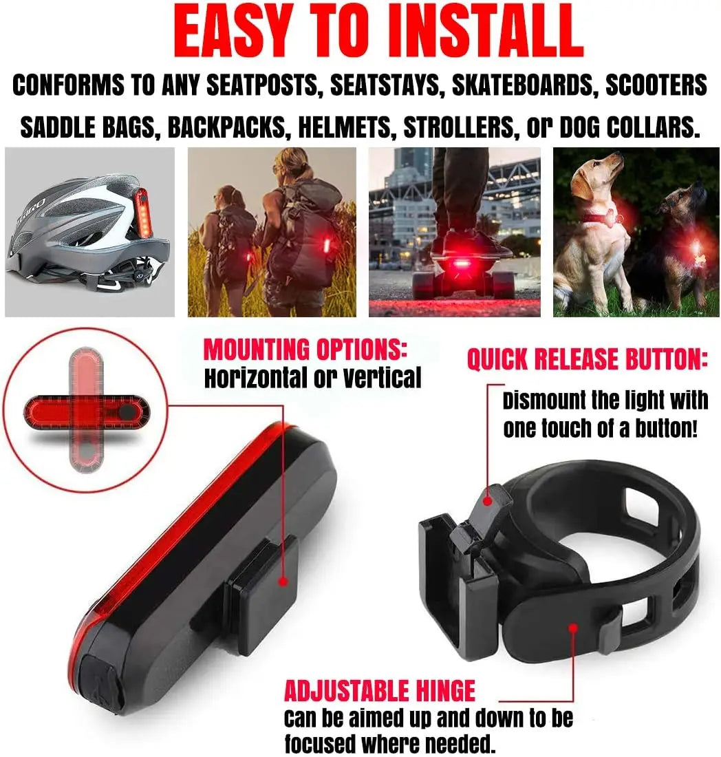 Feu arrière de vélo vtt, lumière rouge, lampe de sécurité chauffante, Rechargeable par USB, lumière Led, accessoires de vélo