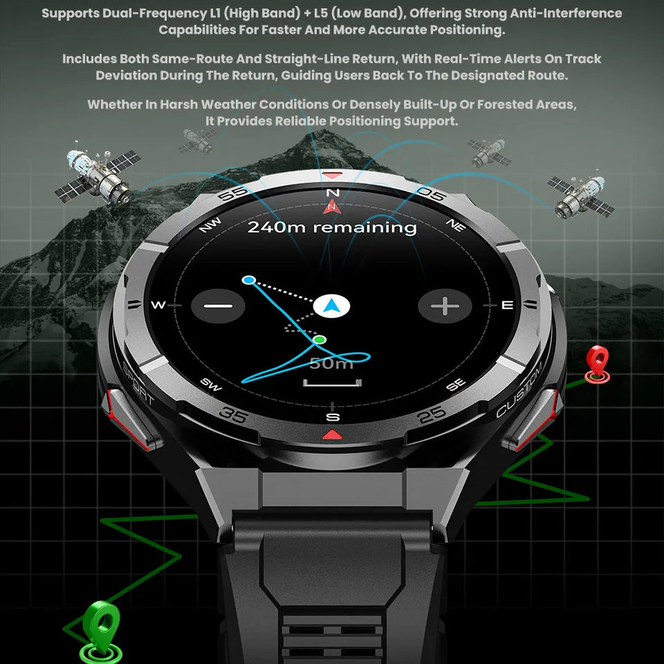Nouvelle montre intelligente GPS sport boussole Altitude pression d'air appel de dent bleue 3ATM étanche santé AMOLED écran Smartwatch 480Mah