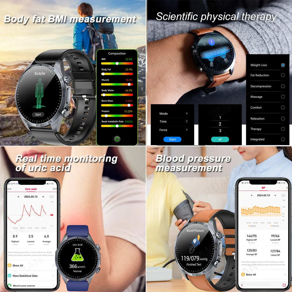 2025 nouvelle montre intelligente hommes pour huawei pression artérielle santé montre CES sommeil pulsé thérapeutique acide urique lipides sanguins graisse corporelle