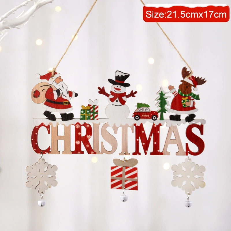 Wooden Christmas decorations, wall pendant with porch letters, snowman, creative decorative craft