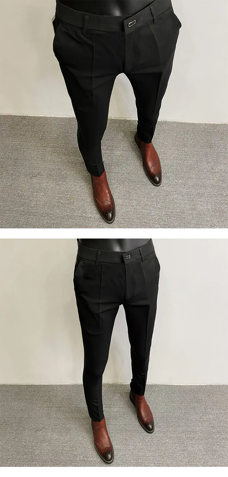 Men's Suit Formal Trousers, Men's Stretch Slim Fit Solid Color Casual Outfit Full Length Trousers, Fashion New Men's Clothing