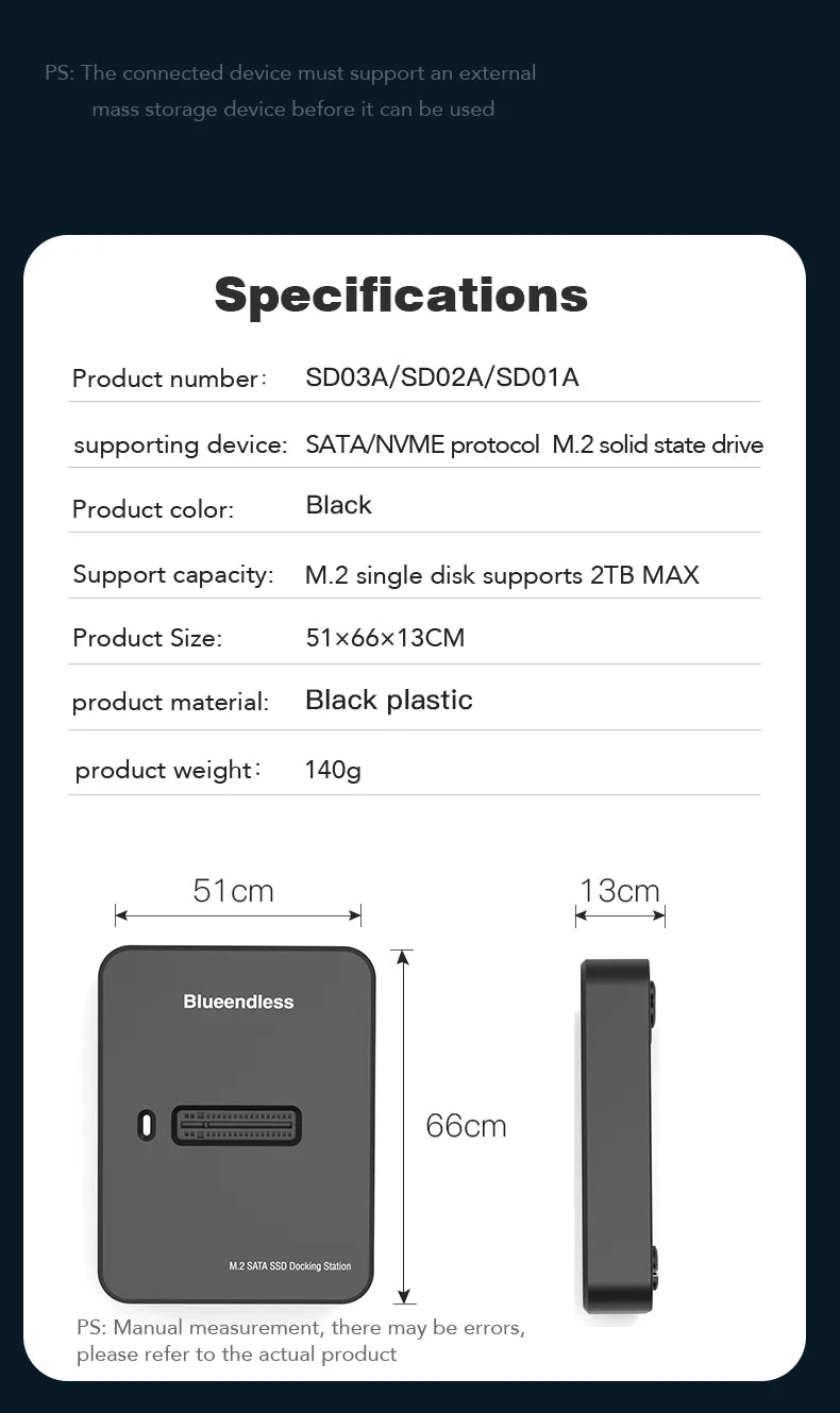 10Gbps M.2 NVMe/SATA SSD Enclosure, External Read and Write Docking Station for PC, 4TB Dual Protocol Solid State Adapter