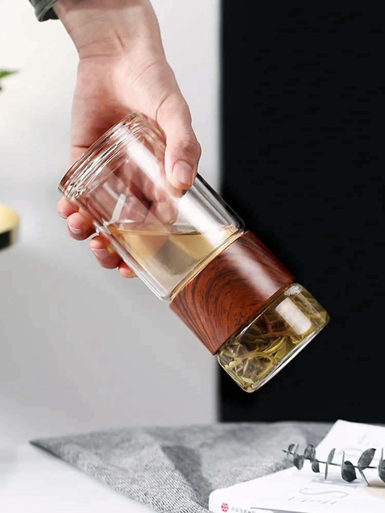 Bouteille d'eau en verre double de haute qualité avec étui, bouteille de clics de thé, infuseur, gobelet, verres, bouteille d'eau écologique