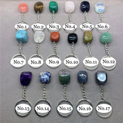17 Types de pierre naturelle avec accessoires pendentif porte-clés en acier inoxydable