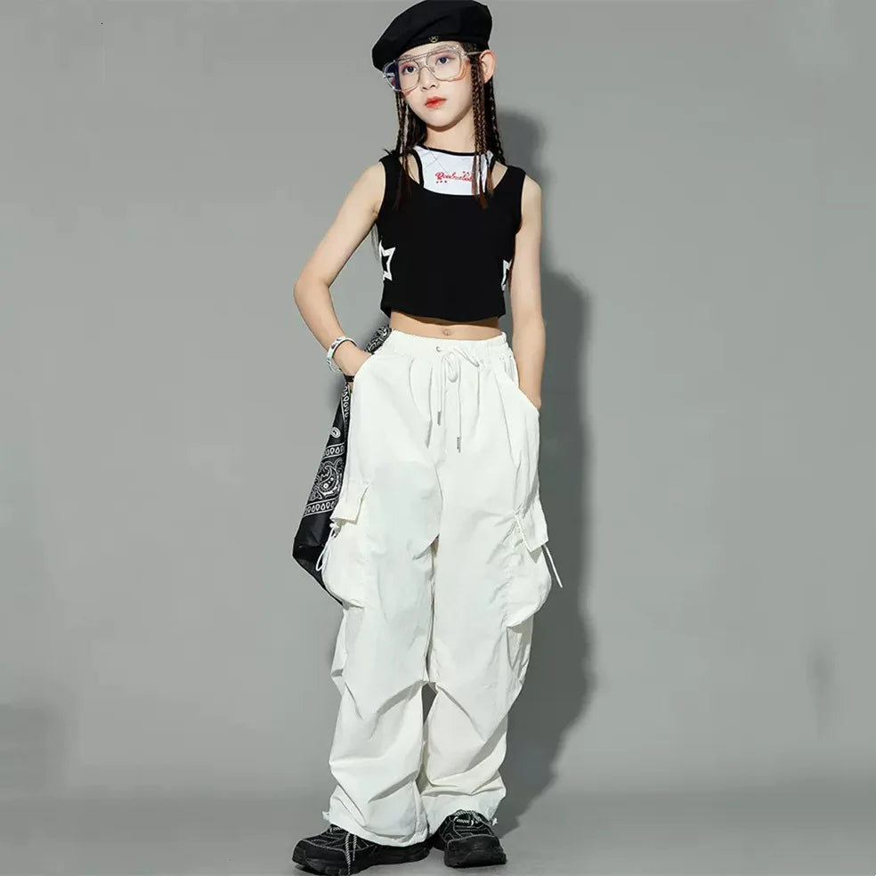 Pantalon de jogging Hip Hop pour enfants de 5 à 14 ans, Cargo pour filles, pantalon droit pour adolescentes, taille haute, Vintage, décontracté, Streetwear, Baggy