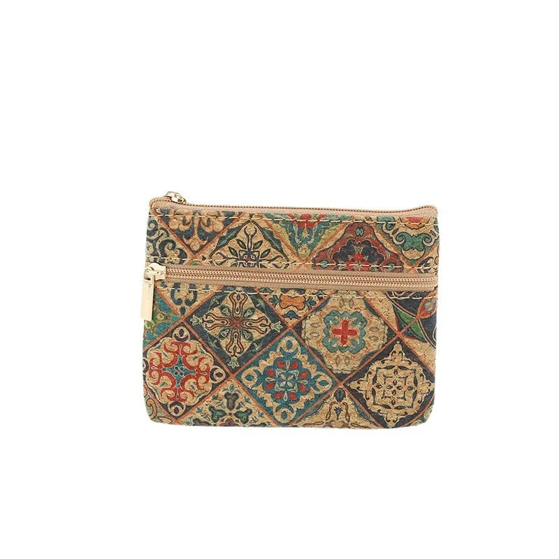 Porte-monnaie original en liège pour femme, mini portefeuille, petit sac, porte-monnaie avec double fermeture éclair, sac d'argent, carte, clé, rouge à lèvres, évaluation