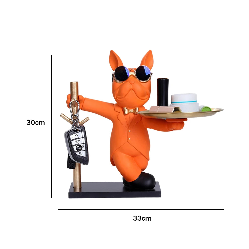 Sculpture de bouledogue français, Statue de chien, Figurine décorative, plateau de rangement en métal, pièce de monnaie, tirelire, clé d'entrée, porte-snack
