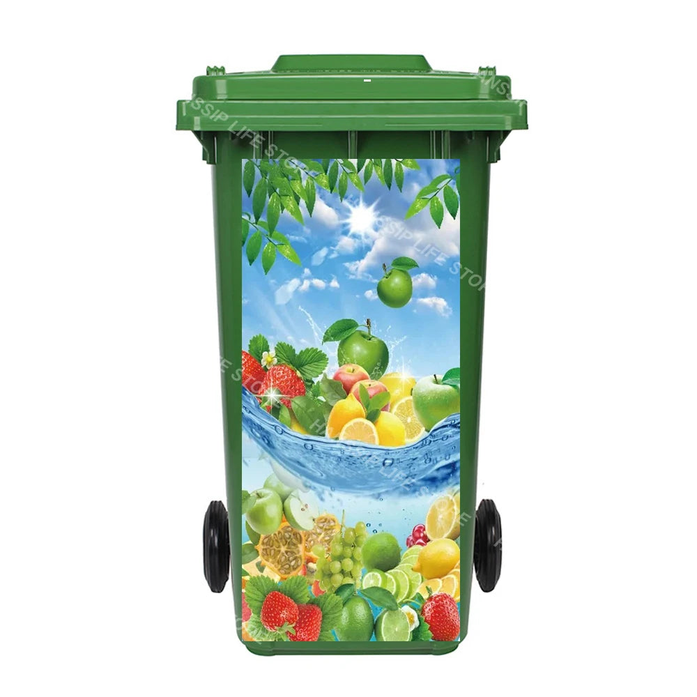 Autocollant imperméable en PVC pour poubelle d'extérieur, plantes tropicales, art mural, autocollants pour poubelle, pingouin et cuir chevelu