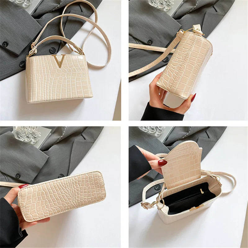 Mini multifunctional handbag made of waterproof PU fabric, fashionable, solid color, simple material, locking buckle, decoration 
