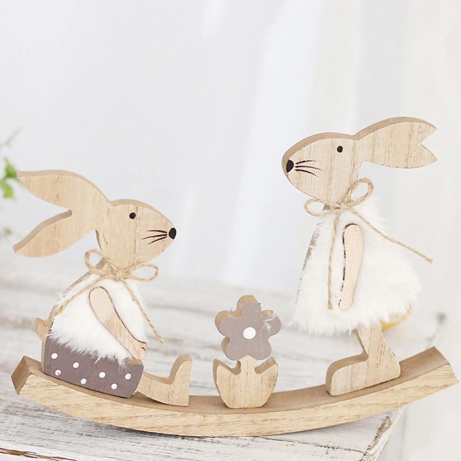 Easter Party Wooden Seesaw Rabbit Ornament Creative Easter Household Decor Painted Graffiti Handicrafts Happy Easter Party Decor