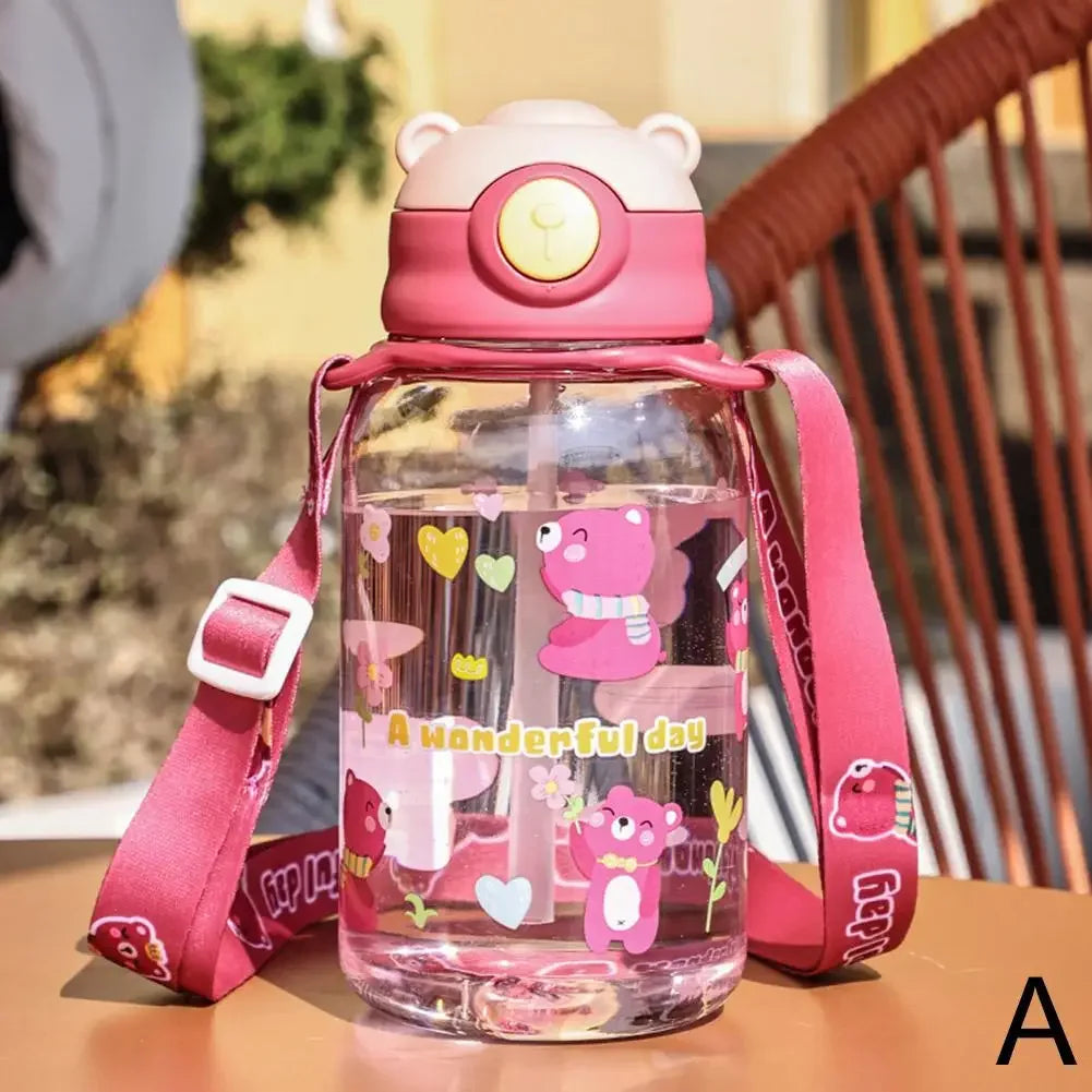 Bouteille d'eau mignonne pour enfants, avec paille, sans BPA, étanche, tasses portables pour l'extérieur, bouteille d'eau scolaire pour enfants Q9Z4