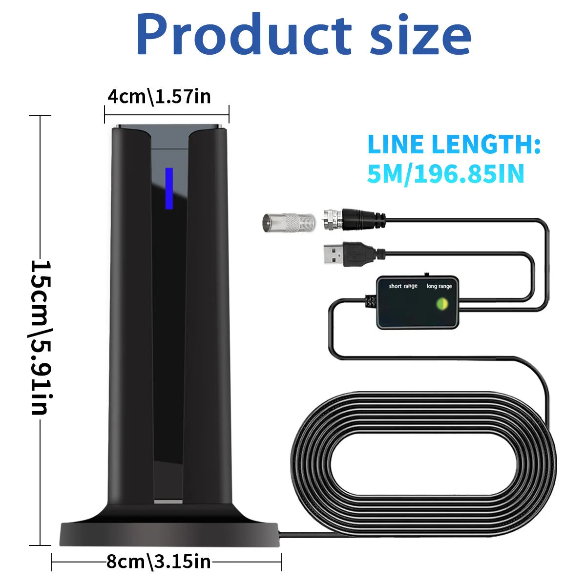 Antenne numérique 6000 milles 25DBI pour Smart TV intérieure avec base 3M-Stick, 360 ° &Receception longue portée 4k 1080p pour les canaux locaux