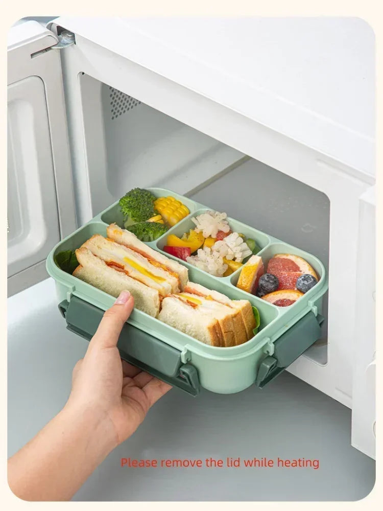 Boîte à déjeuner Portable à compartiment de 1300ML, boîte à Bento de bureau pour enfants étudiants avec fourchette et cuillère, récipient de stockage des aliments pour micro-ondes