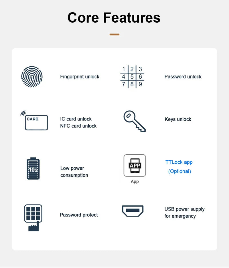Serrure intelligente pour porte coulissante, étanche, mince, 2.8CM, mot de passe par empreinte digitale, carte IC, clé, compatible avec l'application TTlock et l'en-tête biométrique Alexa