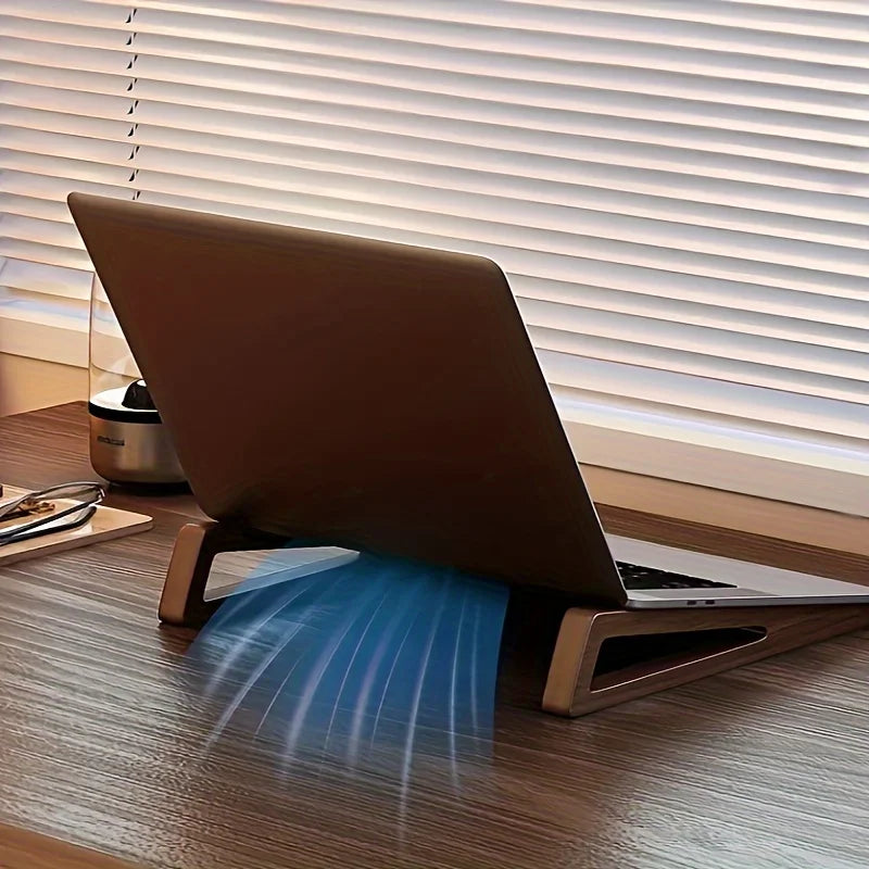 Support pour ordinateur portable pliable en bois ergonomique 12 °   Angle réglable, conception triangulaire de ventilation de refroidissement, accessoire de bureau