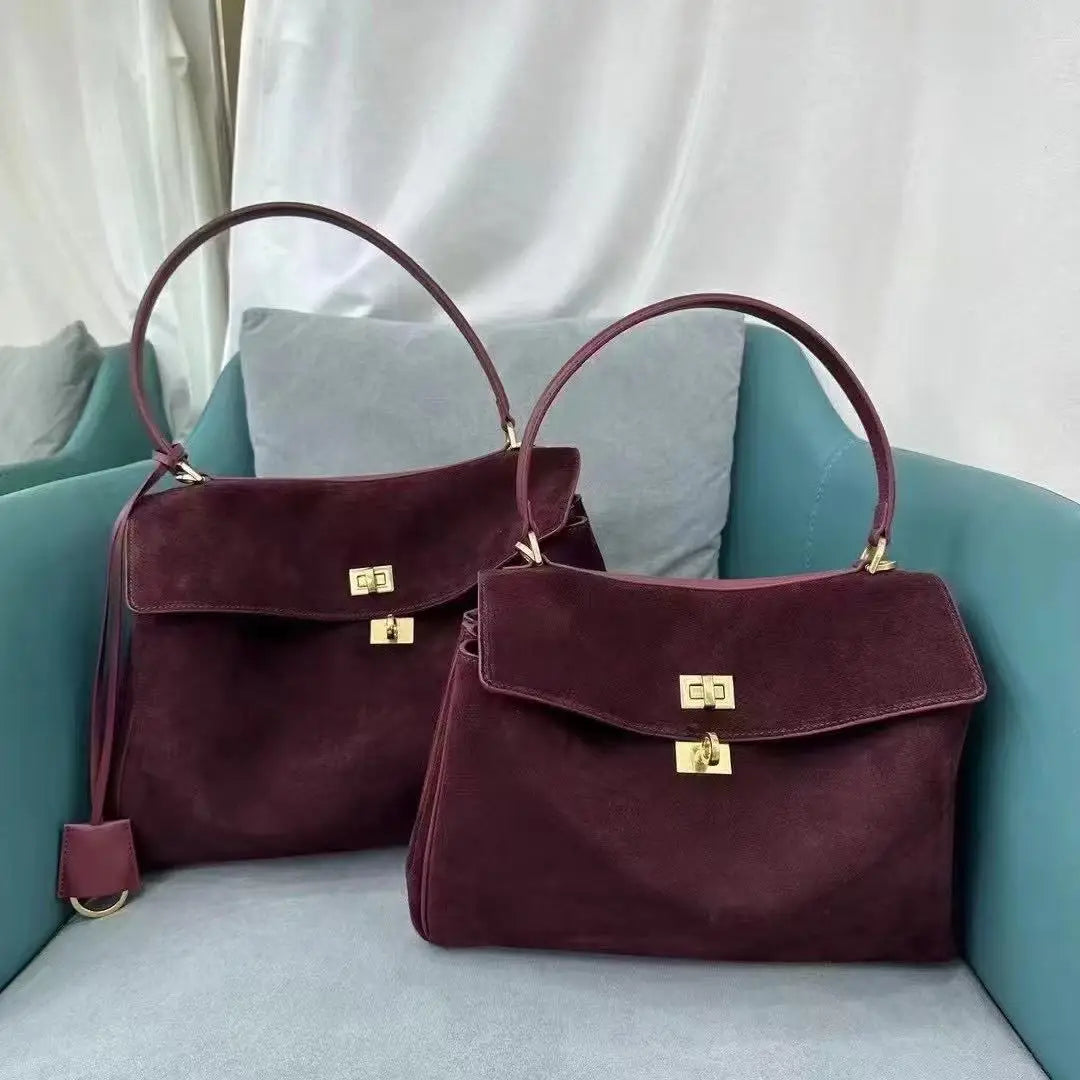 Sacs à main en cuir véritable pour femmes, fourre-tout en cuir véritable glacé, sac à bandoulière en daim marron pour dames, design moderne personnalisé