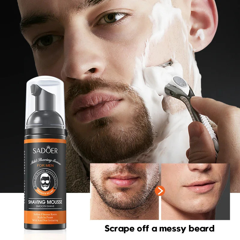 Mousse à raser pour hommes, 60ml, douce, non irritante, propre, lisse, adoucit les favoris, barbe, crème de rasage pour hommes, accessoires de toilettage