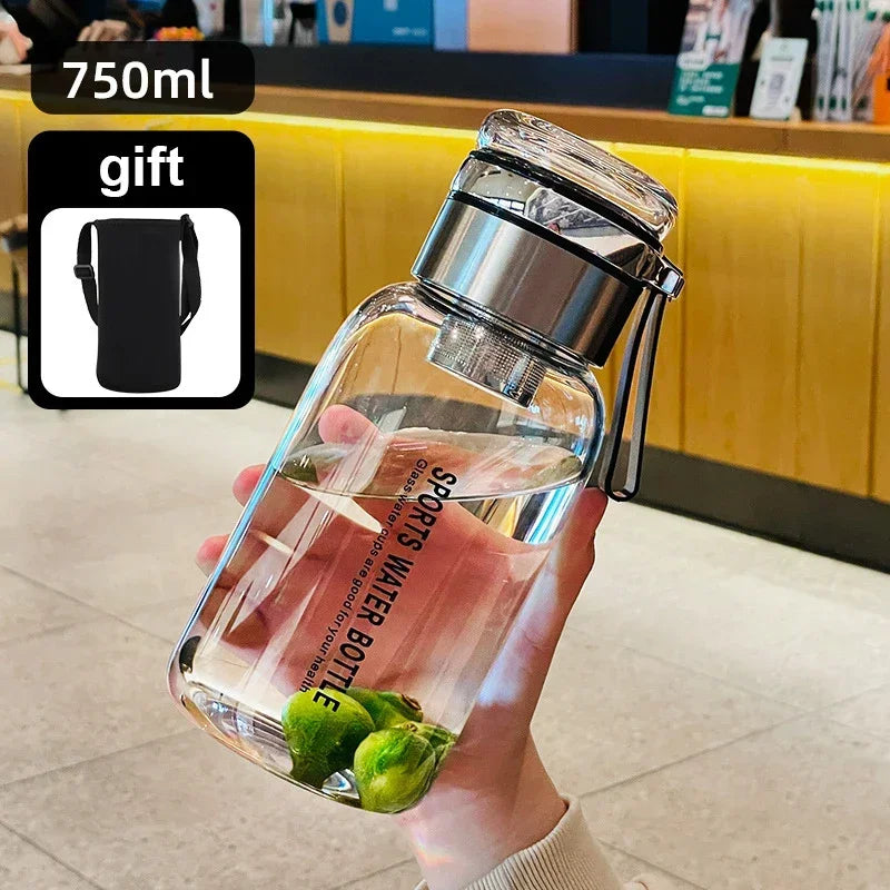 Bouteille d'Eau en Verre de Grande Capacité, Transparente, pour le Lait, le Jus, pour l'Extérieur, Portable, Étanche, pour le Thé, 2L