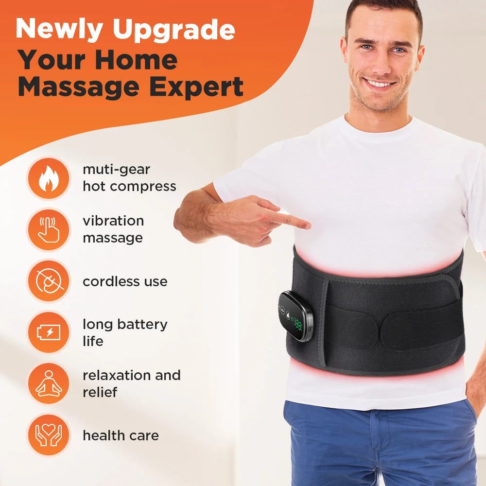 Electric heated waist massager, vibration-powered hot compression massage belt, lumbar decompression brace, lower back support, muscle relaxation