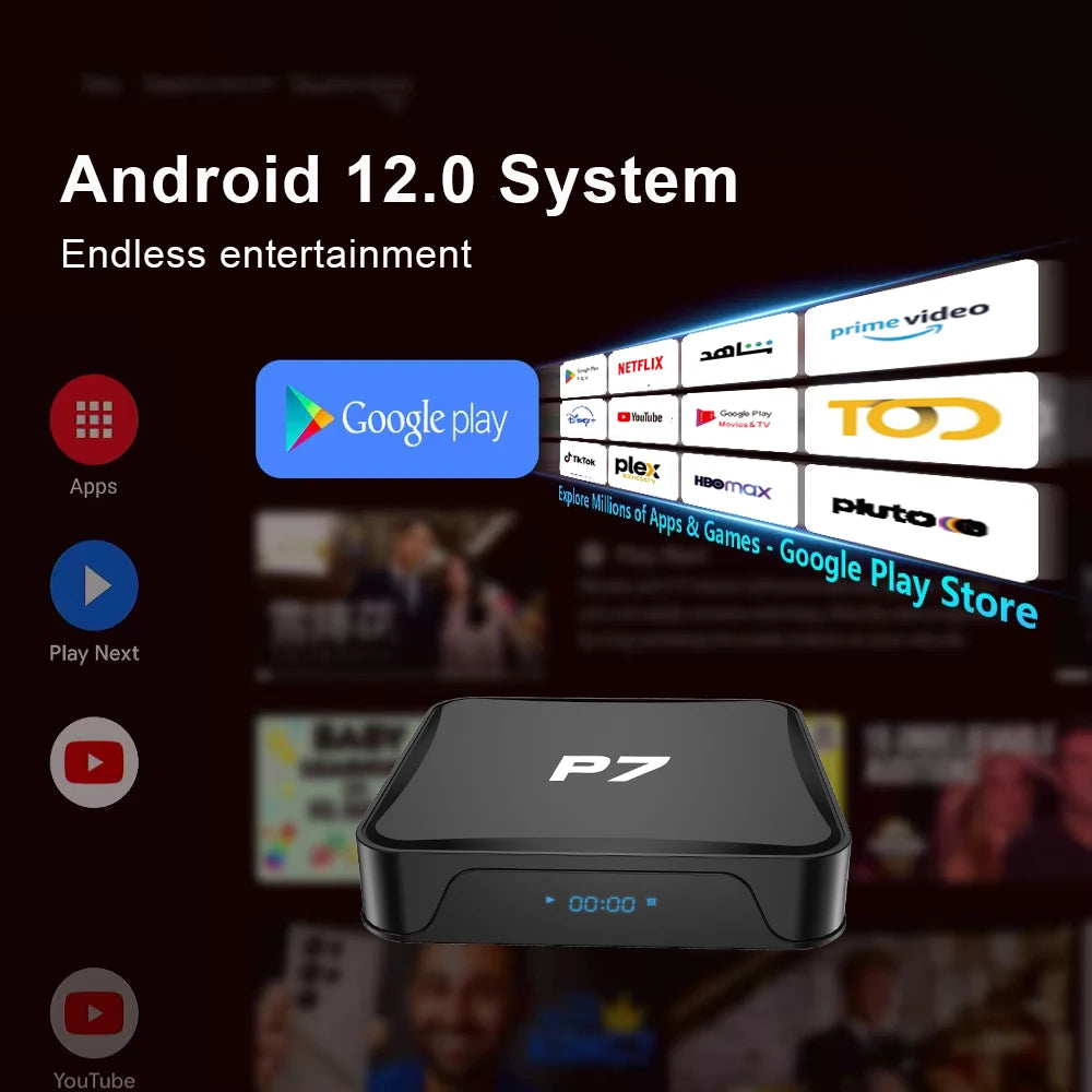 Boîtier TV intelligent Android 12.0 P7 original, Allwinner H618, 4K, double WiFi 2.4/5G, assistant vocal ATV, lecteur multimédia Android, décodeur