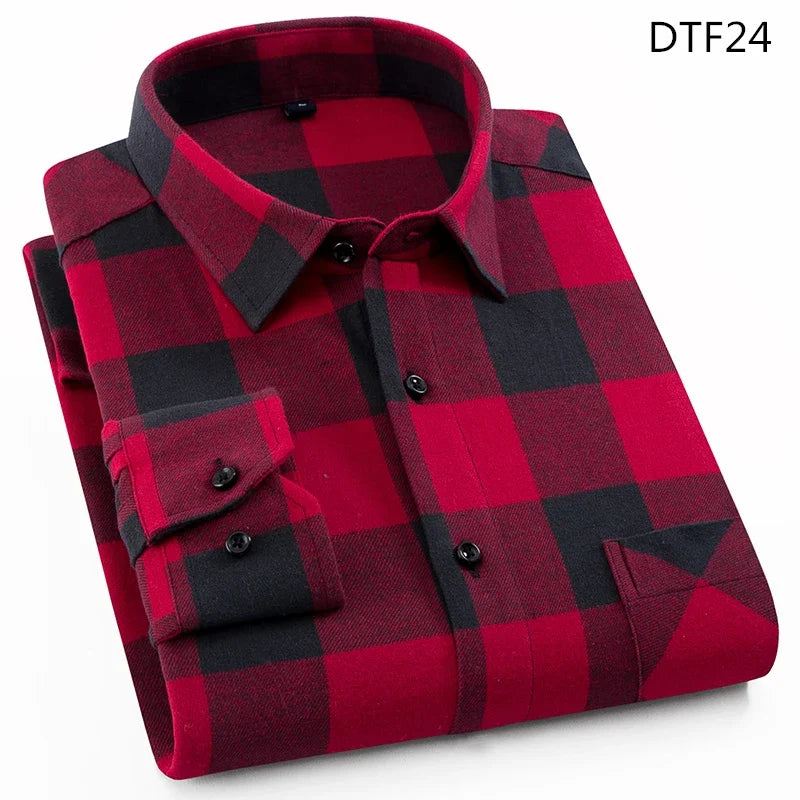 Chemise décontractée en coton à carreaux pour hommes, chemise habillée en glouton, manches longues, coupe couvertes, mode printemps et automne, 2025