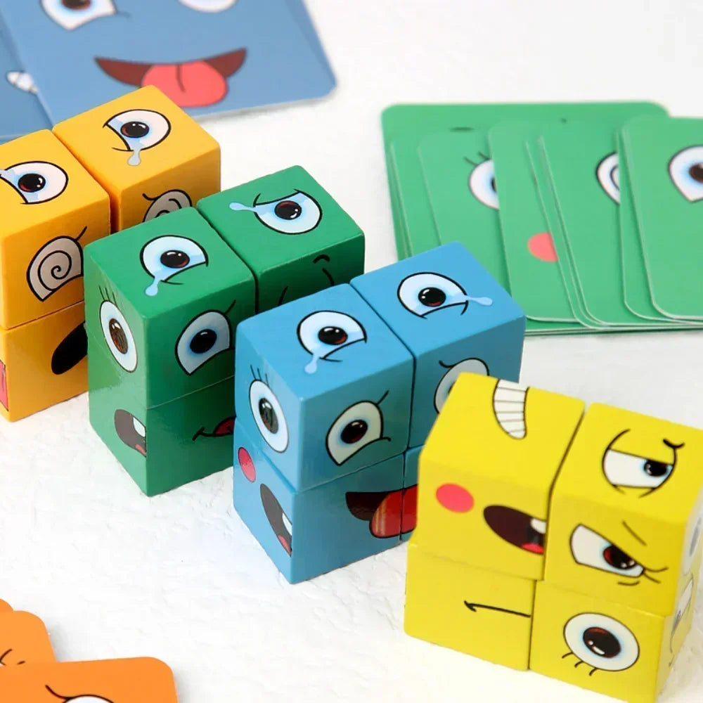 Cube visage changeant bois Puzzle blocs de construction jeu de société Montessori Expression blocs en bois Blocs pour enfants enfants jouets cadeau