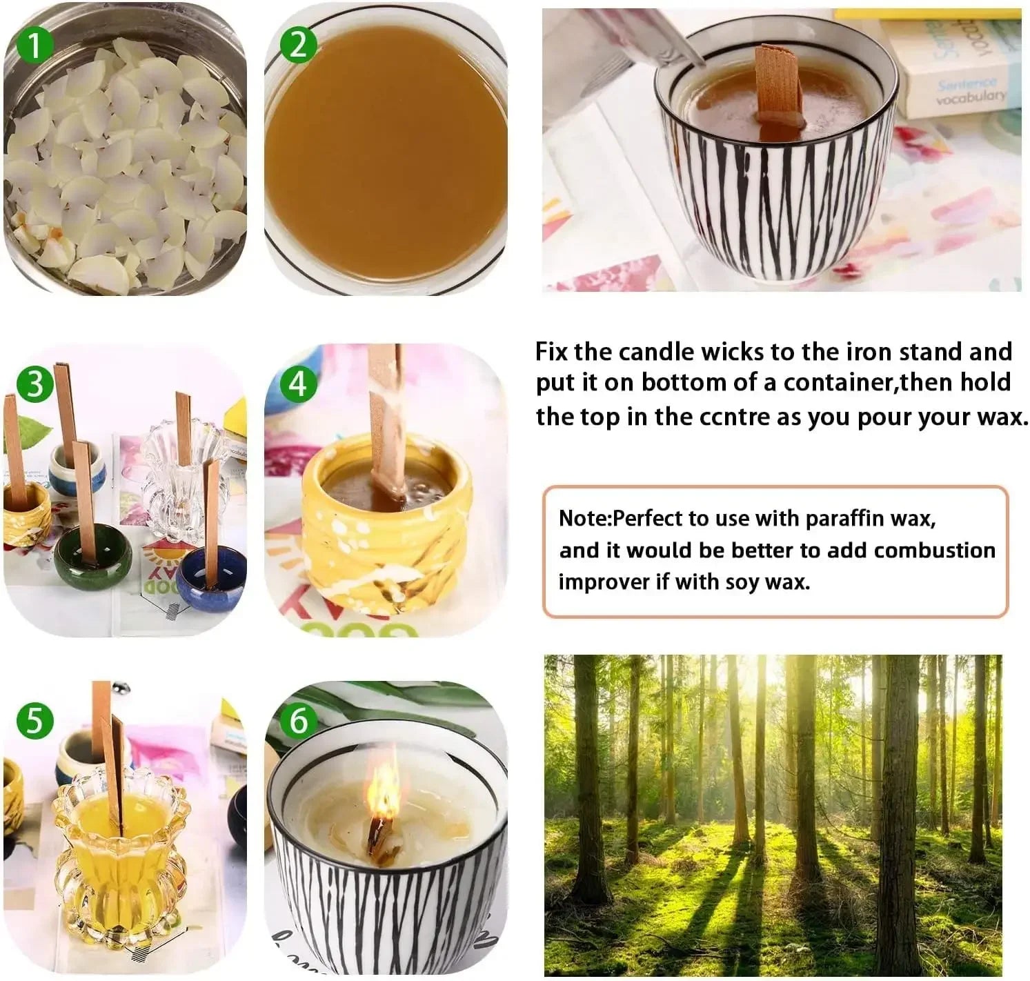 Bougie en cire de soja faite à la main, mèche en bois, bricolage, bougie d'aromathérapie, mèche à Induction unique, bougie en cire de paraffine, Guide d'artisanat