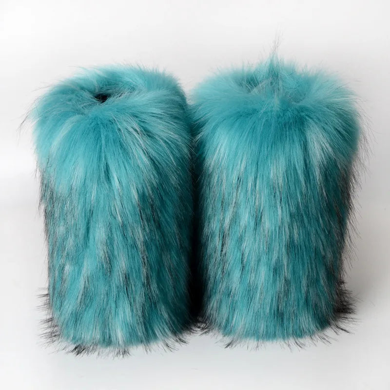 Bottes de neige d'hiver pour femmes en plein air de luxe fourrure fausse fourrure de renard bottes femme en peluche chaud plate-forme chaussures nouvelle mode Bottes grande taille 46