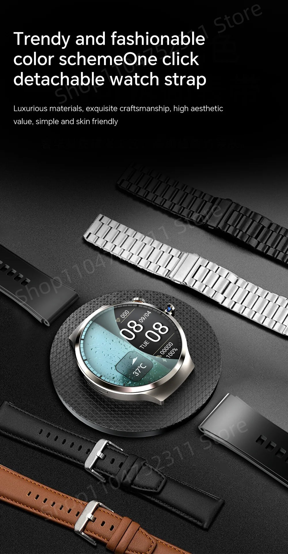 Smartwatch avec grand écran Amoled 1,98 pouces 210 °   Caméra rotative GPS Position surveillance de la santé Android 13.0 montre intelligente hommes