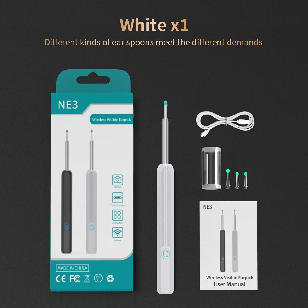 NE3 nettoyeur d'oreilles outil de retrait de cire d'oreille de haute précision avec caméra LED Otoscope sans fil Kit de nettoyage d'oreille intelligent meilleur cadeau