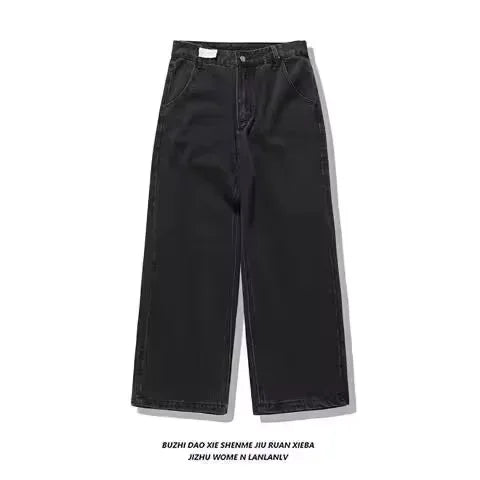 Retro 90s street-style embroidered jeans for men and women, R&amp;B, solid color, straight leg, women's, Y2K, Harajuku, Hip Hop, punk style