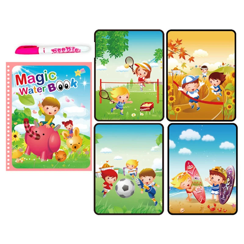 Jouets d'éducation précoce pour enfants, livre magique avec stylo, dessin à l'eau, jouets Montessori, livre de coloriage réutilisable, livre de dessin magique