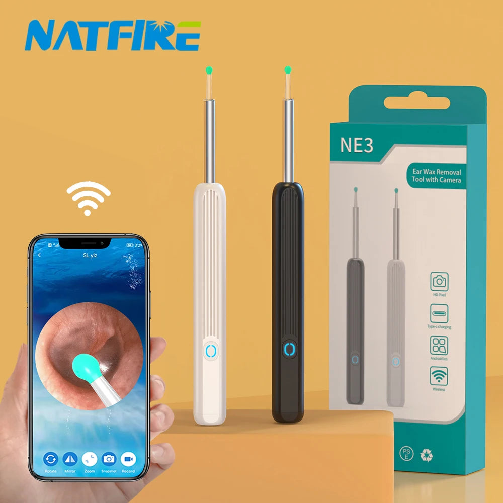 NE3 nettoyeur d'oreilles outil de retrait de cire d'oreille de haute précision avec caméra LED Otoscope sans fil Kit de nettoyage d'oreille intelligent meilleur cadeau