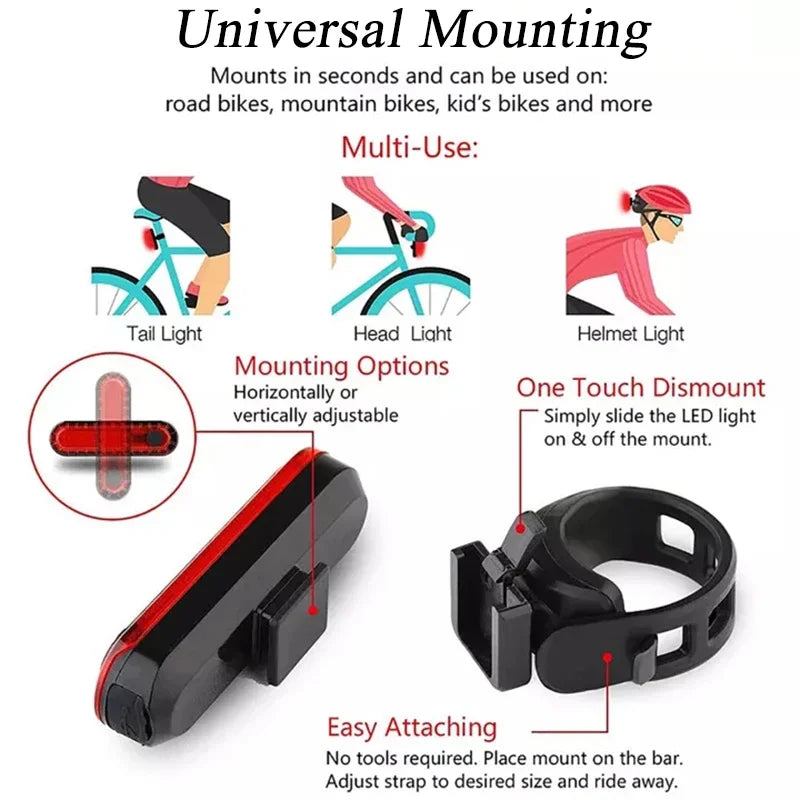 Enquêter arrière LED étanche pour vélo, aste par USB, éclairage de vélo clignotant, lampe à iode de sécurité, accessoires de lanterne de vélo