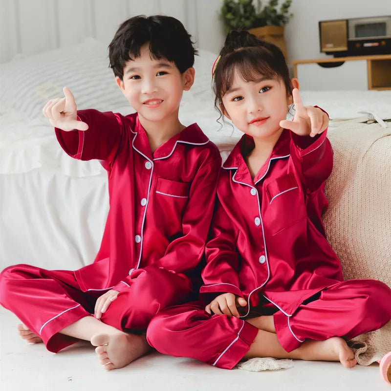 Vêtements pour enfants adolescente rose Satin Pyjamas à manches longues enfants Homewear vêtements garçons solide chemise de nuit soie Pijamas bébé Pjs