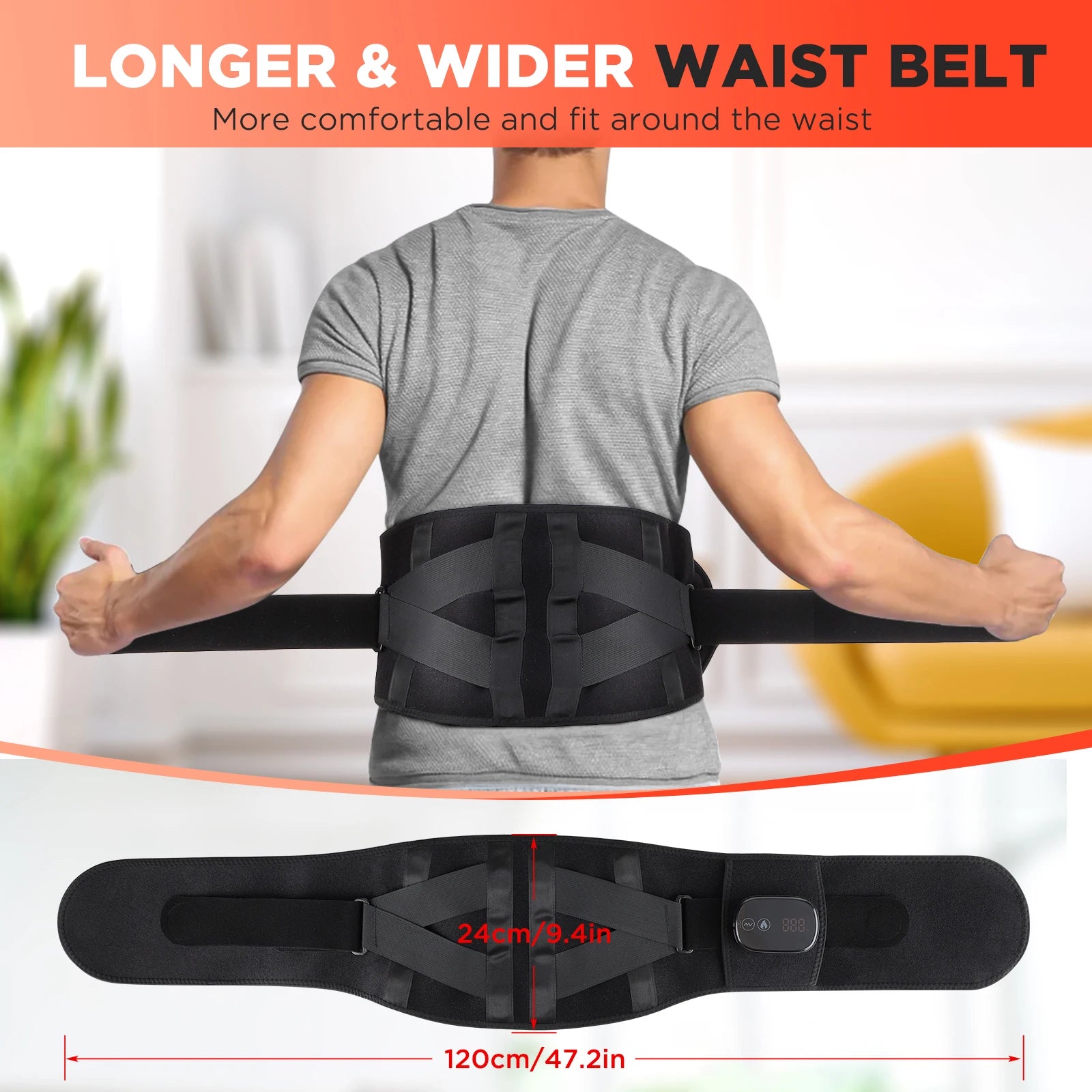 Electric heated waist massager, vibration-powered hot compression massage belt, lumbar decompression brace, lower back support, muscle relaxation